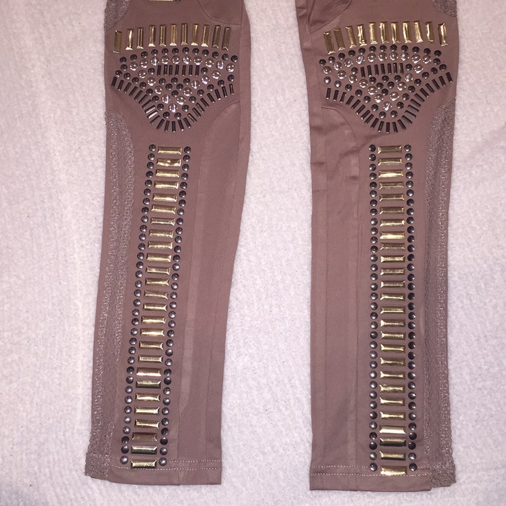 Stretchy mocha leggings small NWT studs/sequins - Picture 6 of 7